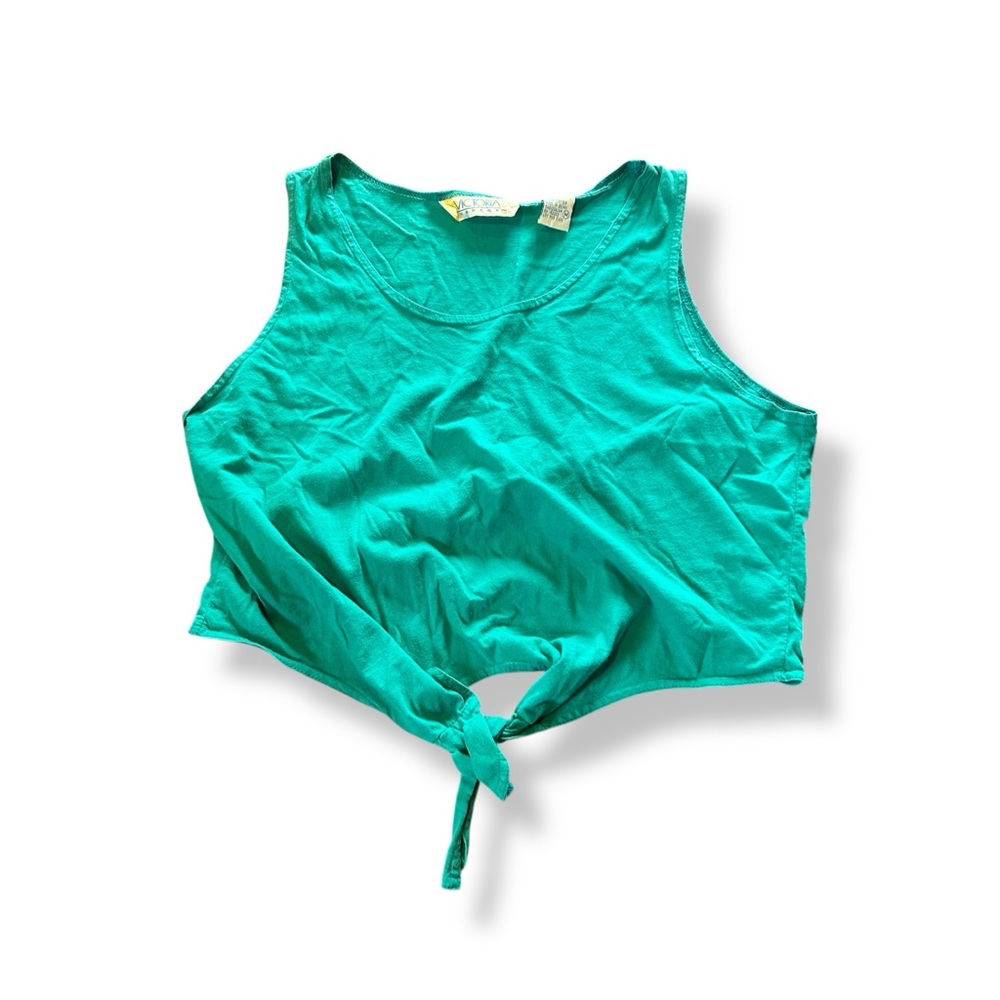 [Victoria Harbor] VTG Turquoise Sleeveless Tie-Front Top